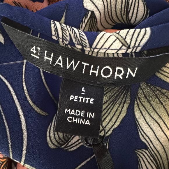 41 Hawthorn Midnight Scallop Detail Floral Dress Navy Multi Women L Petite NWT - Picture 6 of 7